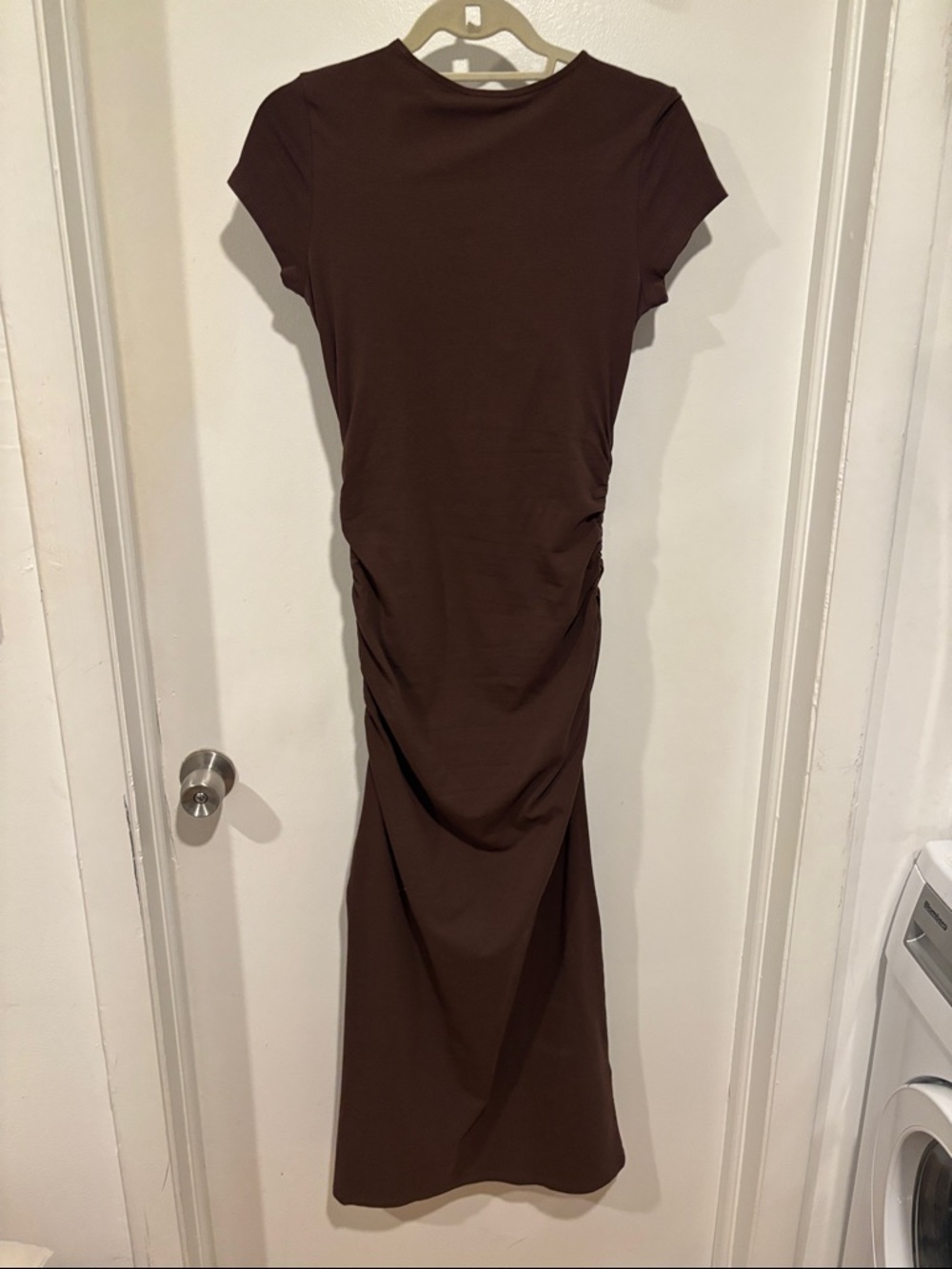 Sezane Brown Short Sleeve Ruched Dress Size M NWT - Picture 5 of 7